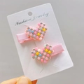 Pink heart-shaped hair clips with colorful beads and rhinestones for girls and children - Pink Rainbow Heart