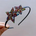Detail of fabric wrapped headband with colorful rhinestones on star shaped ornaments - Multicolor Star Duo Headband