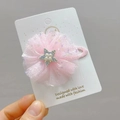 Fermaglio per capelli a fiore in tulle rosa con stella di perle su carta - Clip BB in Rete a Stella Rosa