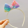 Diadema arcoíris para niñas con lazo de lentejuelas, corona plateada y dientes internos - Color degradado