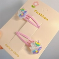 Dettaglio di fermagli BB rosa glitterati per bambine con decorazioni in acrilico unicorno - Coppia Unicorno Viola