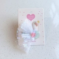 Elegante fermaglio per capelli a cigno blu glitterato con fiocco in tulle bianco per bambine - Azzurro