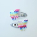 Pair of gradient unicorn hair clips with glitter finish and silver BB clips for girls - Dark Multicolor Unicorn Pair