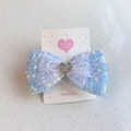 Barrette nœud bleu clair pailleté avec perles et cœur argenté pour filles élégantes - Nœud Paillettes Cœur / Bleu