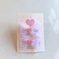 Sweet purple lace mesh bow hair clips set with pink glitter hearts for girls - Purple