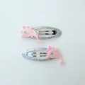 Détails de barrettes dauphins pailletées roses avec yeux en strass bleus et base argentée - Paillettes Dauphin / Paire de Dauphin Rose