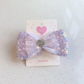 Barrette à cheveux nœud à paillettes violettes avec cœur pour filles sur marbre - Nœud Paillettes Cœur / Violet