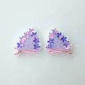 Detail of children's pink and purple glitter flower hair clips with plush texture - White Purple Cat Ear Clip Pair