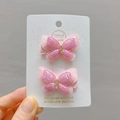 Pair of pink glittery butterfly hair clips with rhinestone accents for girls - Duckbill Hair Clips / Rose Purple And Pink