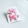 Lot de barrettes papillon rose à paillettes avec roses en tissu sur carte mode - Paire Rose