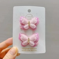 Pink glitter butterfly hair clips with sparkling rhinestones for girls set of two - Duckbill Hair Clips / Pink And Rose Purple