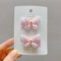 Set aus rosa Plüsch- und Glitzer-Schmetterlings-Haarspangen mit Strasssteinen für Mädchen - Entenschnabel-Clips / Rosa und Silberweiß