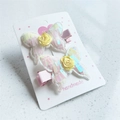 Detail of handmade butterfly hair clips with sequins, fabric roses, and lace mesh - White Pair