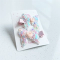 Détails des barrettes papillon artisanales avec paillettes, roses en soie et ruban - Blanc Irisé (Paire)