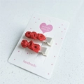 Lot de barrettes à fleurs roses pour filles avec rosettes en satin faites à la main sur métal - Paire Rouge