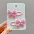 Zwei rosa Glitzer Schmetterling Haarspangen für Mädchen mit Stoffbezug und Strasssteinen - BB-Haarclips / Rosenlila und Rosa