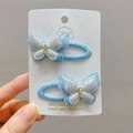 Hellblaue Glitzer-Schmetterling-Haarspangen mit goldenen Strasssteinen, 2er-Set - BB-Haarclips / Silberweiß und Blau