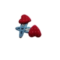 Détail de pinces à cheveux coeur rouge à pois avec revêtement en tissu tissé bleu clair - Clip Paire Cœur Rouge