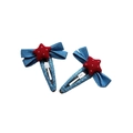 Lot de barrettes à cheveux en denim bleu avec étoile rouge à pois pour accessoires enfants - Clip Paire Étoile Rouge + Nœud Denim