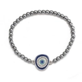 Evil Eye beaded bracelet with hematite-style beads and sparkling crystal pendant - Rhinestone Oval Evil Eye (BE1351SR01)
