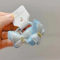Glitzernde hellblaue Schmetterlings Haargummis mit goldenem Strass für kleine Mädchen - Haargummi / Silberweiß und Blau