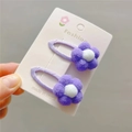 Pair of purple flower snap clips with soft pompom petals for girls' hair styling - Taro Purple BB Clip