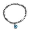 Detailed close-up of a silver beaded bracelet featuring a classic Evil Eye pendant - Simple Blue White Black Evil Eye (BE1351SR06)