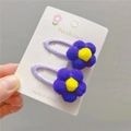 Pair of purple plush flower hair clips for girls on a white display card - Dark Purple BB Clip