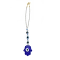 Dettaglio della mano di Hamsa e malocchio con perline di cristallo blu e chiusura dorata - Stile Mano di Fatima Blu (BE1333BU00)