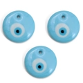 Drie blauwe evil eye hars hangers met boorgaten voor DIY sieraden maken - Ronde Lichtblauwe Hanger (BT670GD05)