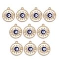 Detalle de 10 colgantes de ojo turco chapados en oro con esmalte azul para joyería DIY - BT691GD02
