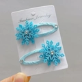 Paio di fermagli per capelli a fiocco di neve celeste con glitter e strass per bimba - Molletta BB Blu (Piccola)
