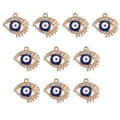 Set de diez colgantes ojo turco dorados con pedrería blanca para collares artesanales - BT691GD03