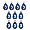 Set di 10 ciondoli a goccia blu contro il malocchio con anelli d'oro per gioielli DIY - BT692GD01