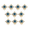 Dettaglio di 10 ciondoli occhio del male dorati con smalto blu e piccoli strass - BT692GD02