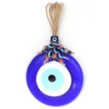 Decorazione da parete con malocchio in vetro blu con perline Nazar e corda di iuta - Stile Classico a Occhio Tondo Grande (BE1362BU00)