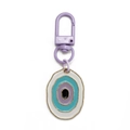 Portachiavi Evil Eye viola con bordo dorato e chiusura a molla su sfondo bianco - Ovale Viola (BE1287PU00)