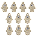 Set di 10 ciondoli Mano di Fatima dorati con cristalli e dettaglio occhio magico - BT693GD02