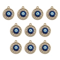 Set di 10 ciondoli tondi blu malocchio con strass scintillanti e lega dorata lucida - BT693GD04