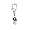 Macro detail of silver Hamsa Hand keychain with blue Evil Eye bead and lobster clasp - Hamsa Hand With Evil Eye (BE1368SR05)