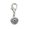 Detail of silver evil eye pendant with lobster clasp and ray-shaped eyelash design - Radiant Round Evil Eye (BE1368SR06)