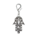 Detailed macro view of silver Hamsa Hand keychain with hollow flower patterns and lobster clasp - Hollow Hamsa Hand (BE1368SR07)