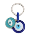 Detail von blauem Evil Eye Schlüsselanhänger mit Emaille-Wimpern und gewebtem Seil - Wimpern Runder Anhänger-Stil