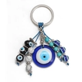 Detail von blauem Evil Eye Schlüsselanhänger mit Marmorperlen und blauem Band - Böser Blick Weiße Marmorperle (BE1383BU03)