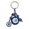 Makro-Detail des türkischen Evil Eye Schlüsselanhängers mit blauen Perlen und Legierung - Kreisförmiger Böser Blick (BE1383BU04)