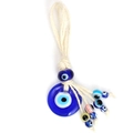 Handgefertigter Evil Eye Anhänger mit blauen Glasperlen und natürlichem Juteseil - Dunkelblau