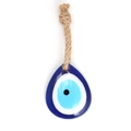 Dettaglio macro del ciondolo a goccia malocchio in vetro con corda di iuta naturale - Stile Goccia Blu Scuro (BE1390BU00)