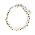 Detailed close-up of light blue Evil Eye charm bracelet with white beads and adjustable chain - White Eye Beaded Style (BE1386SR04)