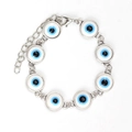 Detalle de pulsera del mal de ojo en aleación con colgantes azules y cierre de langosta - Estilo de Cadena de Colgante Redondo (BE1386SR05)