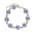 Detalle de la pulsera Evil Eye plateada con anillos de esmalte azul y brillantes pedrería - Estilo de Eslabón Redondo con Strass (BE1386SR08)